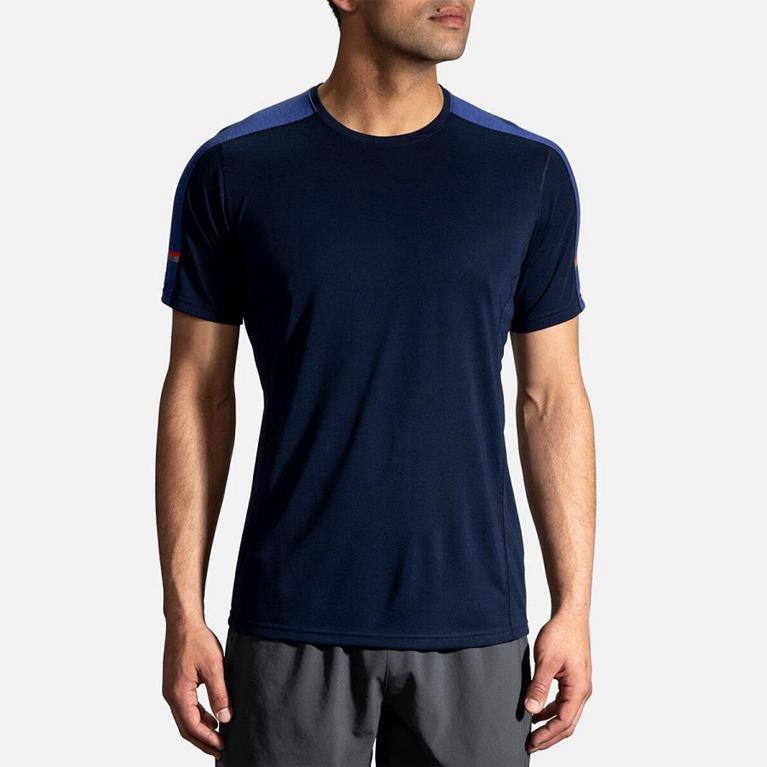 Brooks Distance Men's Short Sleeve Running Shirt - Blue (75129-UGEQ)